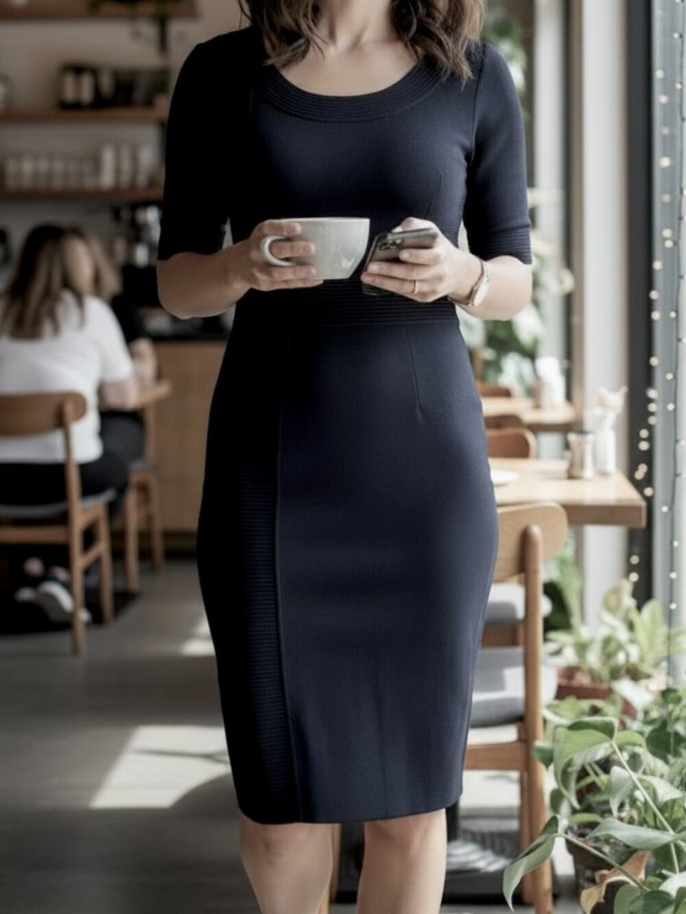 Marina Rinaldi Black Slimming Sheath Stretch Midi Dress Women's size L